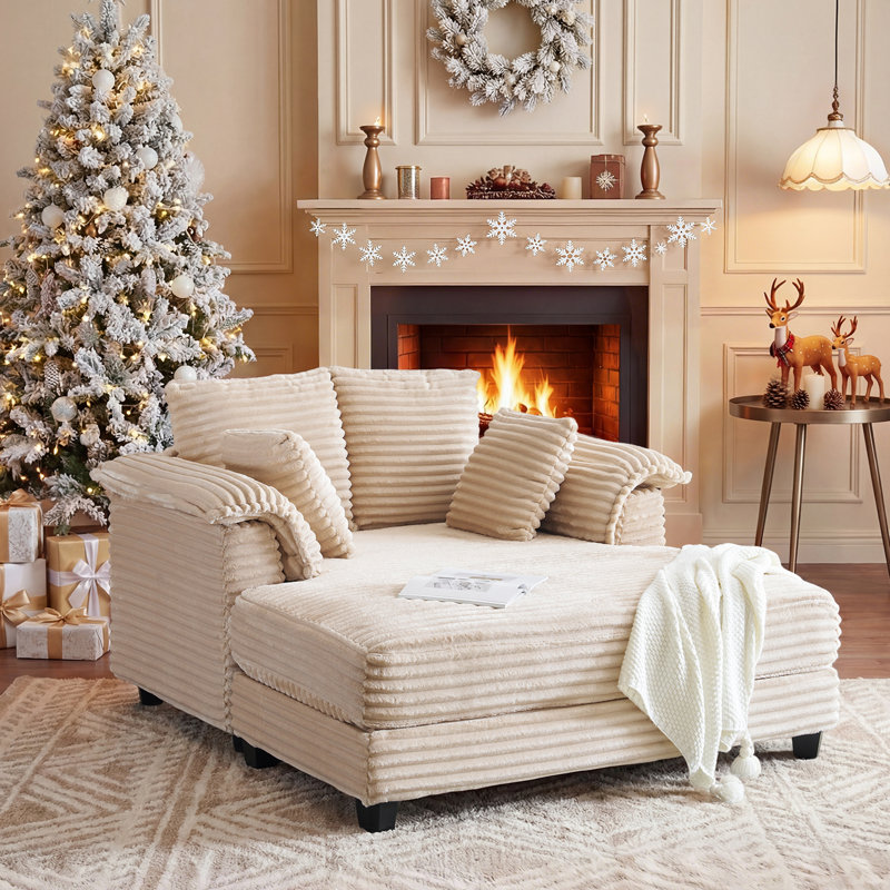 Upholstered Corduroy Lounge Sofa, Khaki