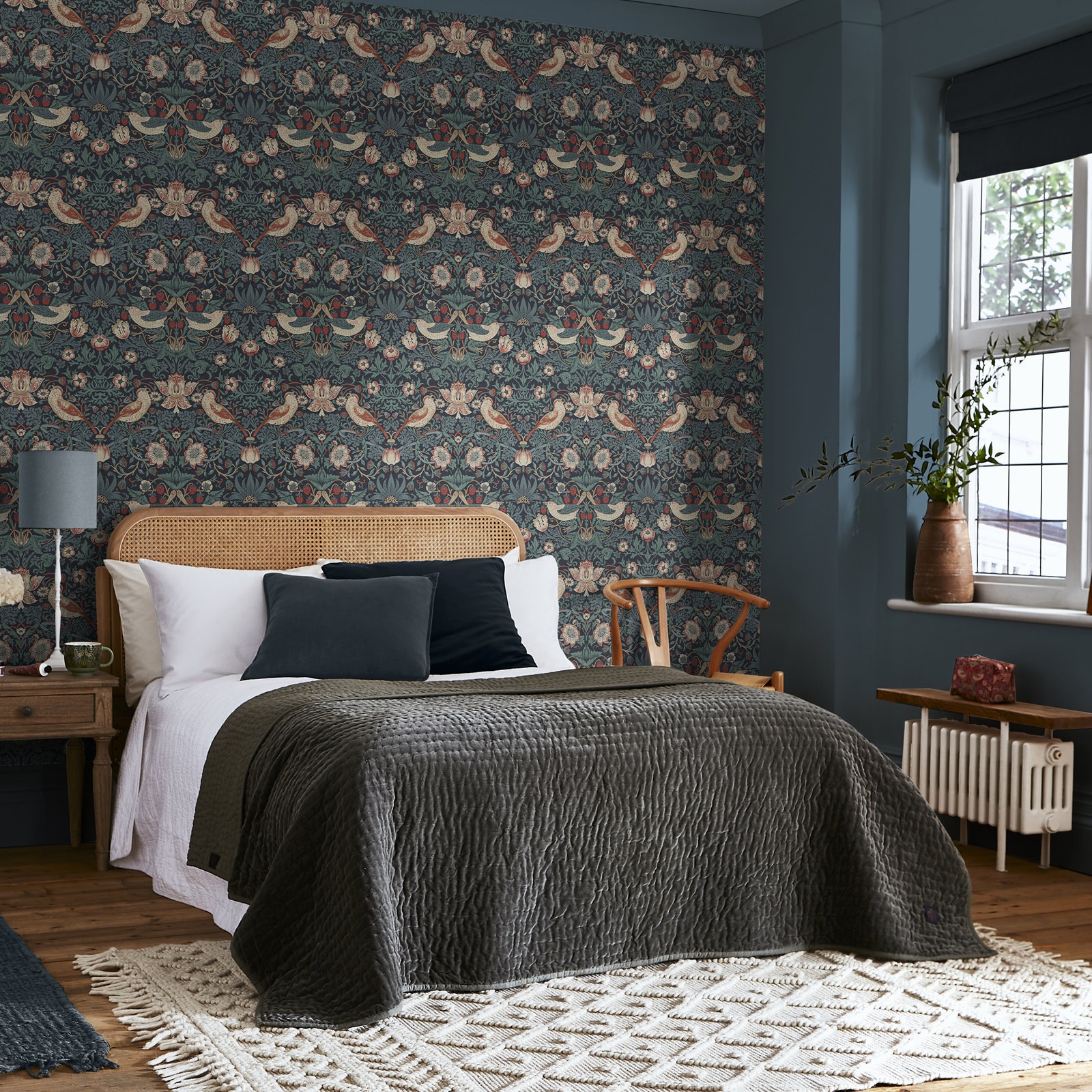 Floral Wallpaper, Deep Blue