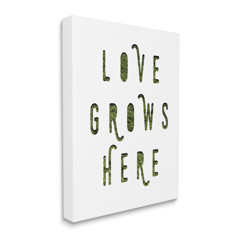 «Love Grows Here», texte textuel minimal, motif d'herbe, ferme rustique surdimensionnée, estampe numérique sur toile par Daphne Polselli