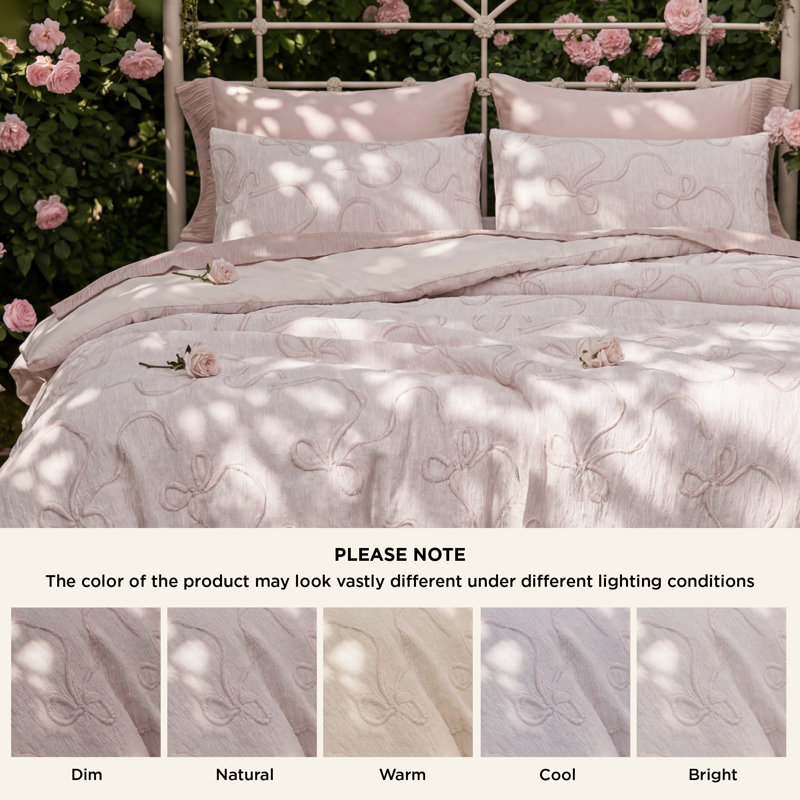 Ensemble d'édredon 3D Puffy Jacquard, Édredon simple + 1 taie d'oreiller standard, Rose sépia