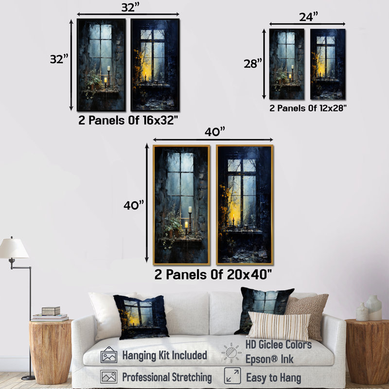 «Nightly Farmhouse Window Charm II», ensemble de 2 reproductions d'art sur toile, Cadre blanc, H 28 po x l 25 po