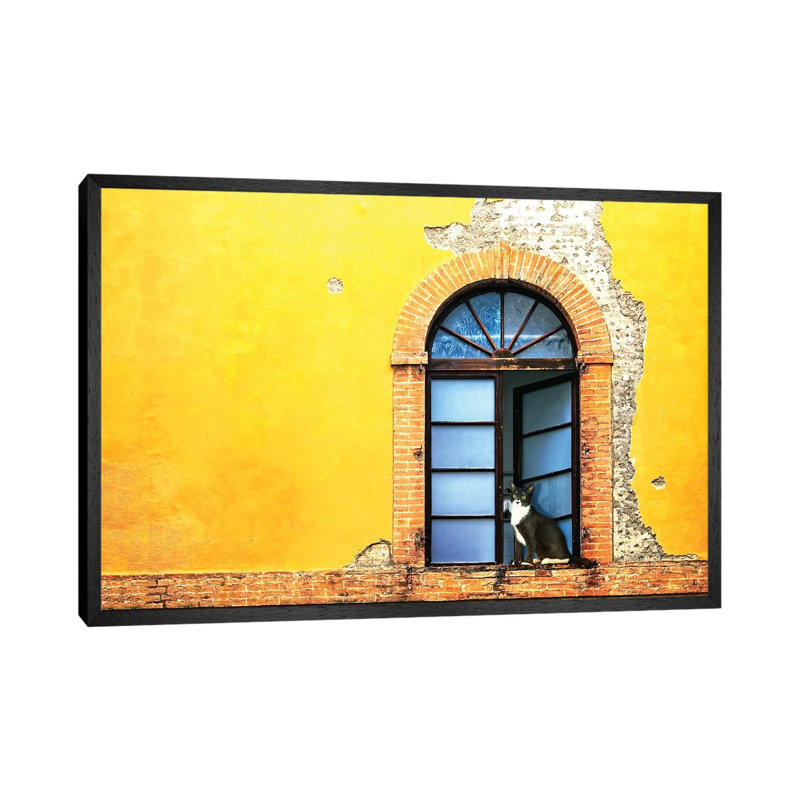 Cat In Window Of Old Building by Susan Richey - Gallery-Wrapped Canvas Giclée on Canvas, Black Framed