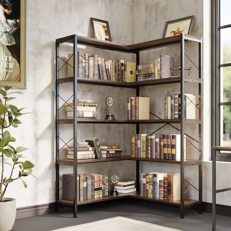 Anorea Corner Bookcase, (5 Shelves) 64.37" H x 30.7" W x 30.7" D