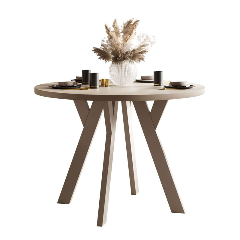 Extendable Round Metal Base Dining Table, Cashmere, Cashmere