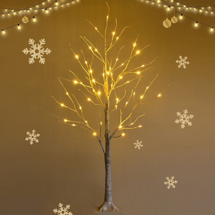 The Holiday Aisle® Birch 48' Traditional Christmas Tree with LED Lights and Remote  Control, Christmas Tree