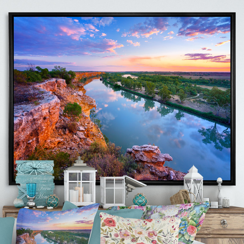 Murray River In Australie II, reproduction d'art sur toile, Cadre flottant noir, H 30 po x l 40 po x P 1,5 po