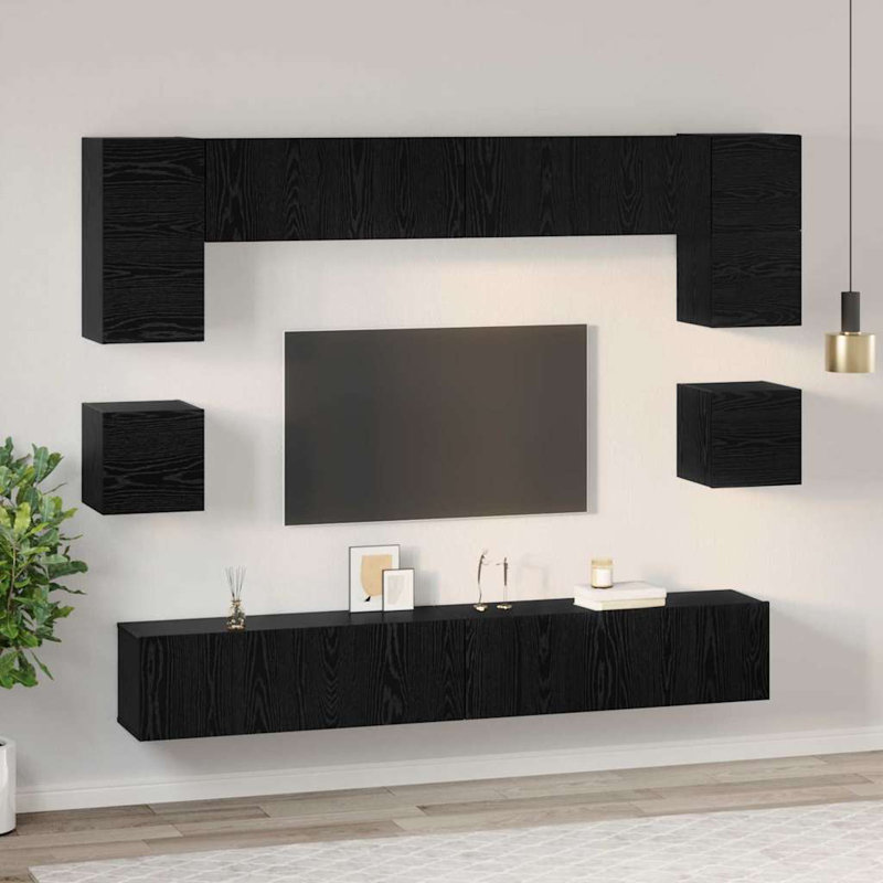 TV Cabinet Set 8 Pcs Engineered Wood, Black Oak, 30cm H x 100cm W x 30cm D