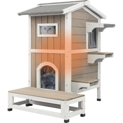 2-Story Insulated Outdoor Cat House, Weatherproof Feral Cat Shelter