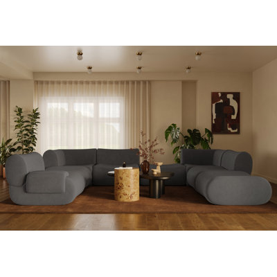 Grand canapé modulaire en tissu recyclé gris anthracite Zenith