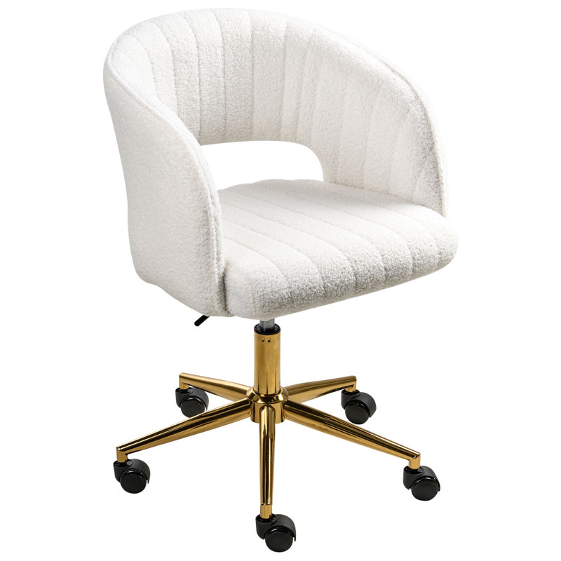 Office Chair, White, Gold, Boucle