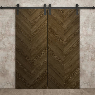 Modern Double Barn Door 48 x 80 inches | Ego 5005 Cognac Oak | 13FT Rail Track Set | Solid Panel Interior Doors