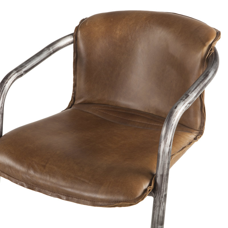 Darbonne Upholstered Counter Stool with Metal Frame, Bar Stool (29" Seat Height), Chestnut Leather/ Brushed Nickel Frame