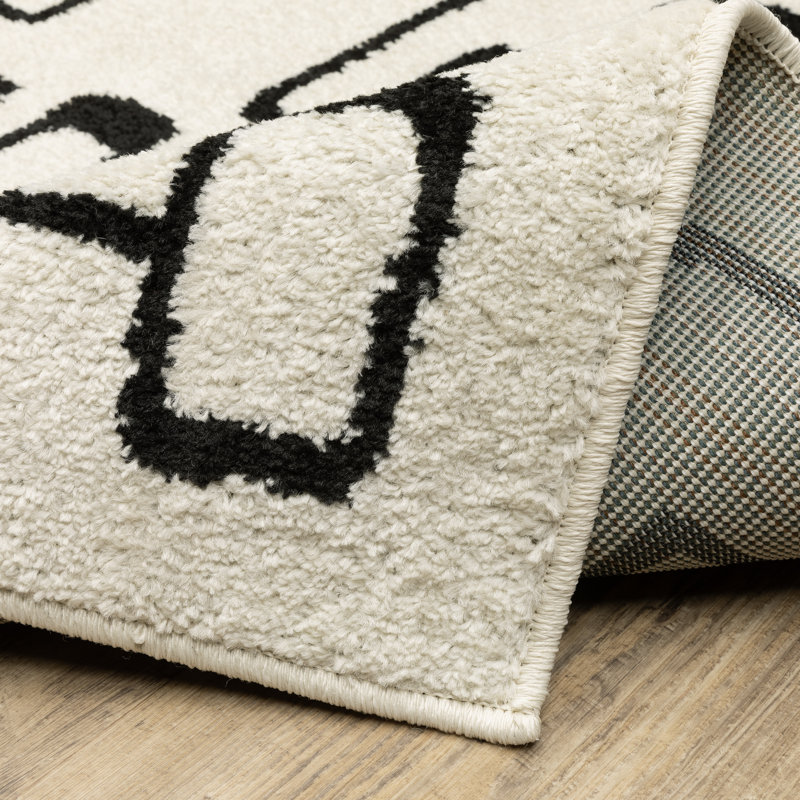 Hennings Mid-Century Modern Beige/ Black Area Rug, Runner 2' x 7'