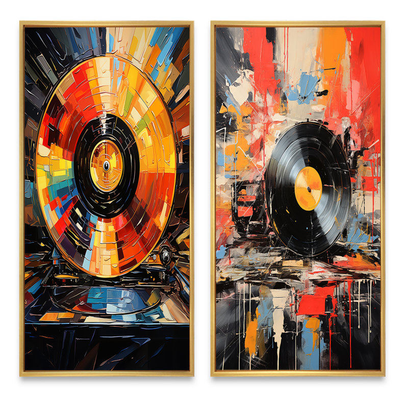 «Vinyle disque vinyle fusion», 2 pièces, H 40 po x l 40 po, Encadrement doré