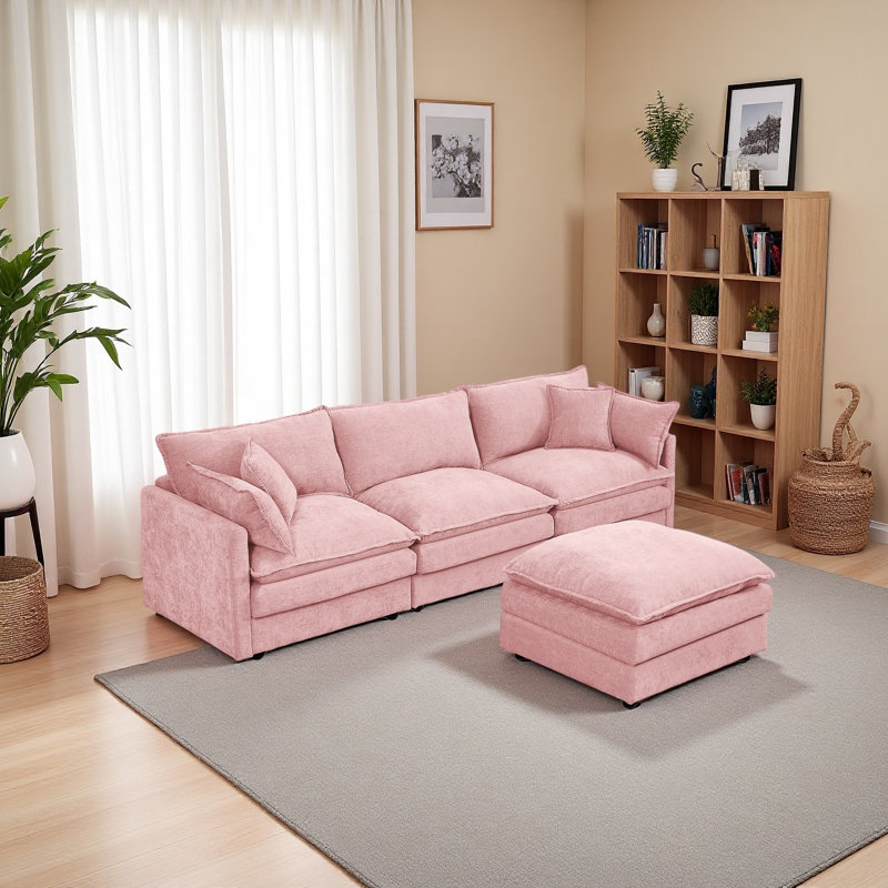 Modular Sectional Sofa, 102 Inch L Shaped Couch Set For Living Room, 3-Seater Comfy Cloud Couches With Movable Ottoman, DIY Combination, Chenille