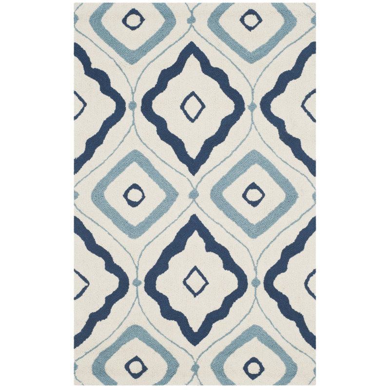 Tapis géométrique performance crocheté à la main Abbie-Jai, Rectangle 3 pi 6 po x 5 pi 6 po