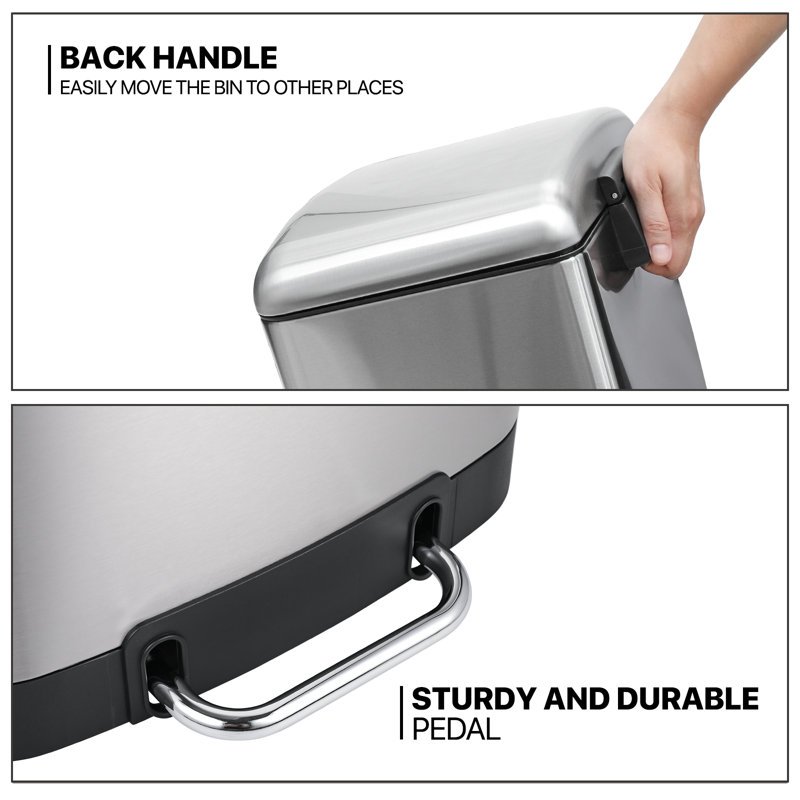 Silver 40L Stainless Steel Rectangular Step Trash Can