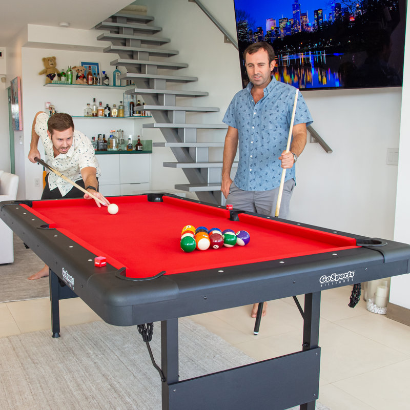 Table de billard GoSports de taille moyenne - Choisissez entre 1,83 m et 2,13 m - Modèle pliable, 6 pieds, Rouge