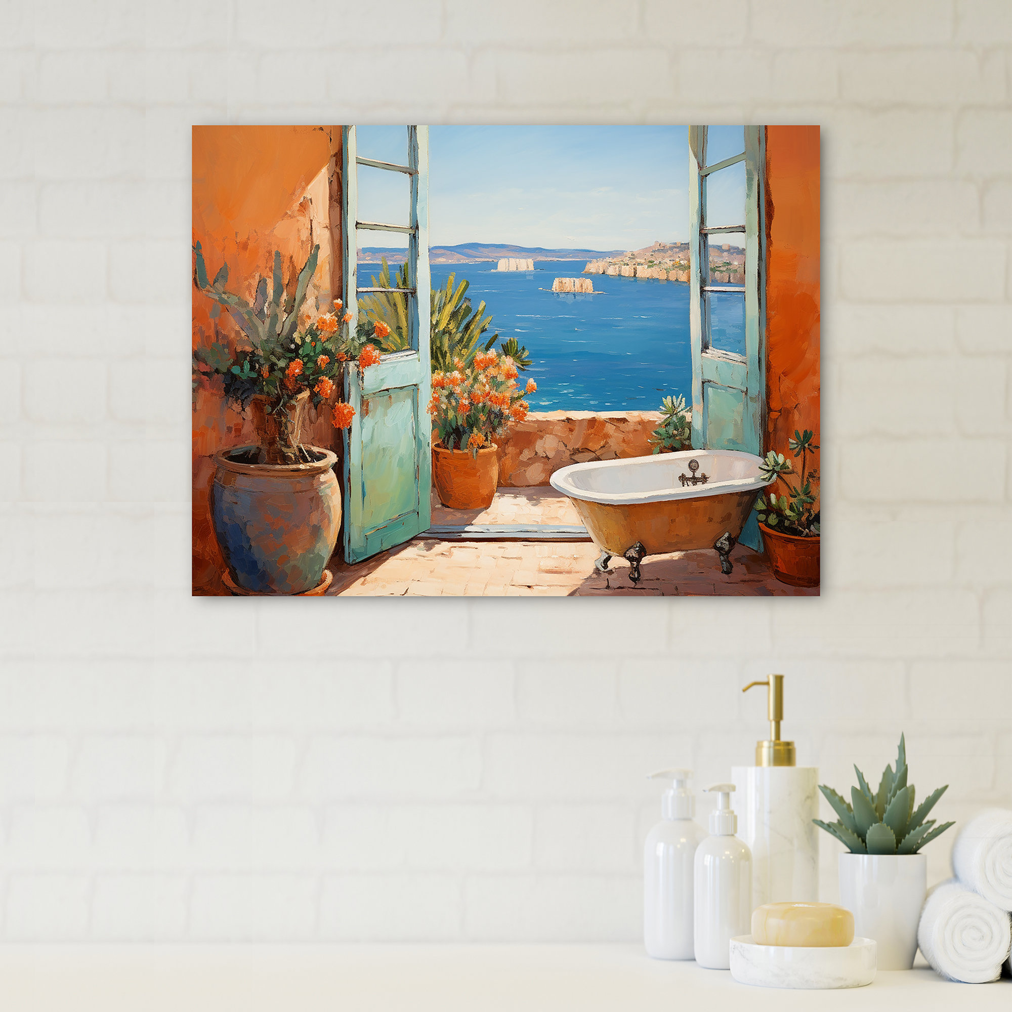 Highland Dunes Orange Mediterranean Bath Tranquility 3 - Bathroom Wall ...