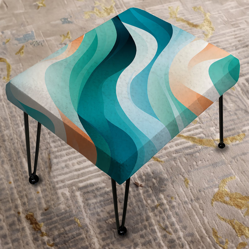 Coastal Green and Blue Geometric Geometric - Repose-pieds rectangulaire géométrique