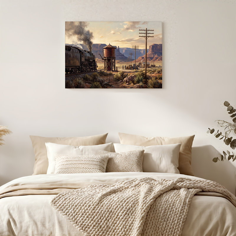 «Vintage Steam train in Desert Canyon», art mural sur toile, H 16 po x l 24 po