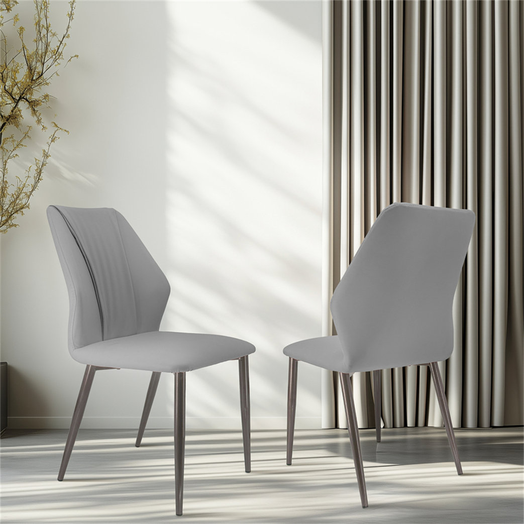Leather Dining Chairs Set Of 2 Kitchen Side Chairs Modern Upholstered Curved Backrest Accent Chairs