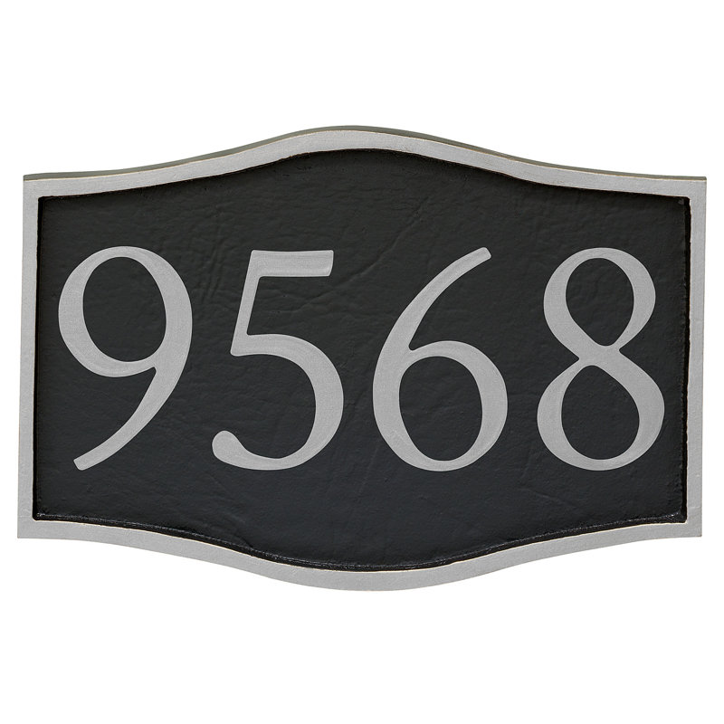 Plaque d’adresse murale sur 1 ligne serif, Noir, Argent