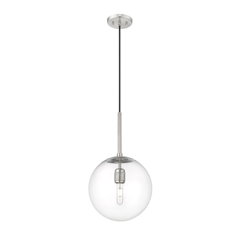 Sola 12" Wide 1-Light Pendant, Matte Black, Brushed Nickel, Transparent