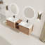 Meuble-lavabo mural moderne avec lavabo en céramique blanche et tablettes de rangement et 1 porte à fermeture en douceur