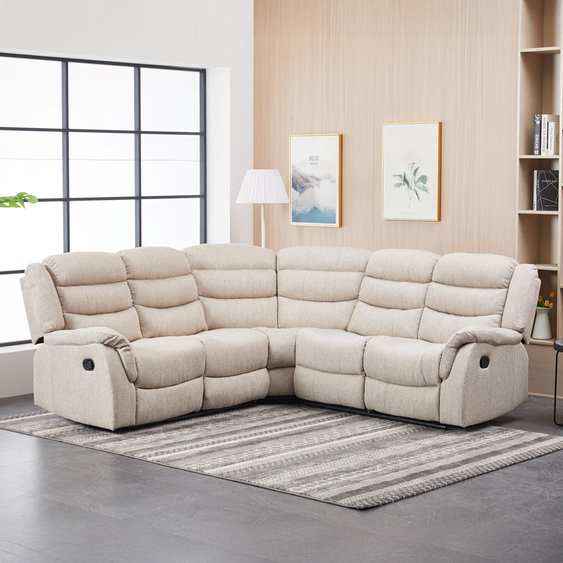 Alesandro 5 Seater Fabric Reclining Corner Sofa , Beige