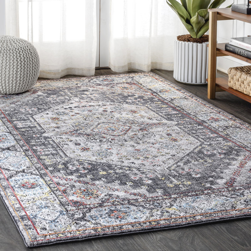 Tapis gris anthracite / ivoire Stilwell, Rectangle 5 pi 3 po x 7 pi 7 po