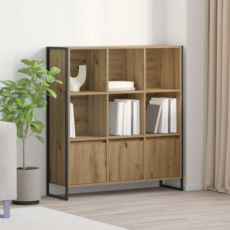 108cm H x 99.5cm W Steel Book Cabinet Bookcase, Artisian Oak