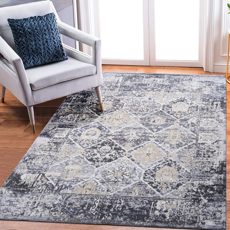 5X7 Area Rug Loom & , Grey And Blue, For Entryway, Stain-, Non-Shedding, Wrinkle- Eat-In Kitchen, Water Repellent
