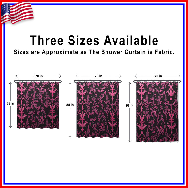 Rideaux de douche roses en damas à motif floral extra longs, 70in W x 93in H