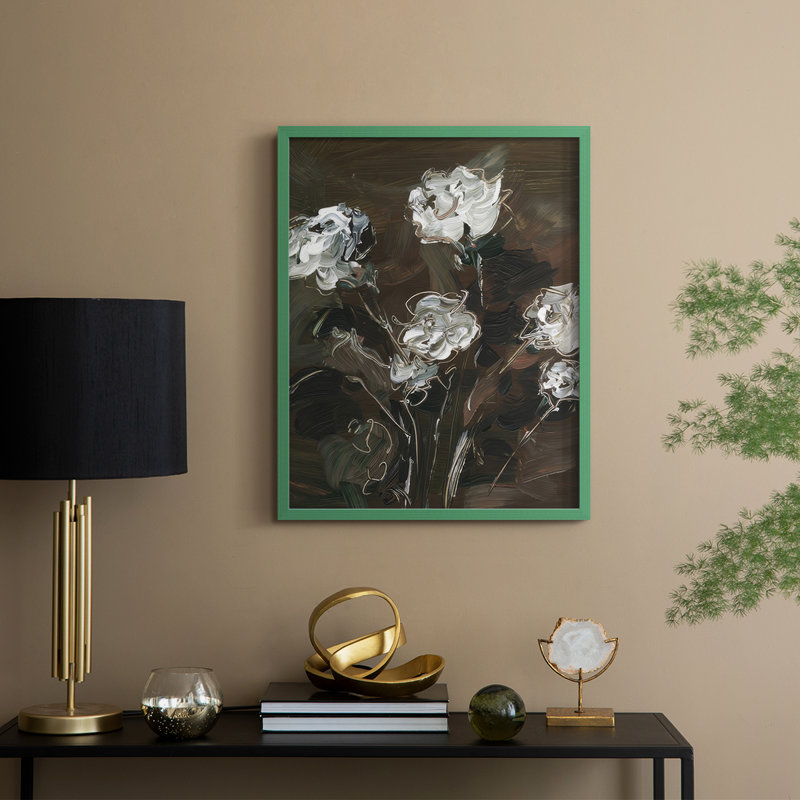 «White & Copper Floral II», reproduction encadrée - bois massif, H 30 po x l 24 po, Vert