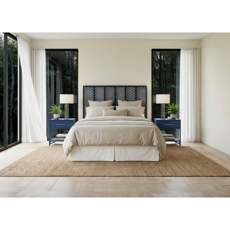 Liam Queen Headboard And Olivia Nightstand Set – Navy Blue, Queen, 3 Pcs: Headboard, 2 Nightstands, Navy Blue