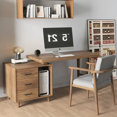 Walnut Rectangular Solid Wood Executive desk with drawers desk