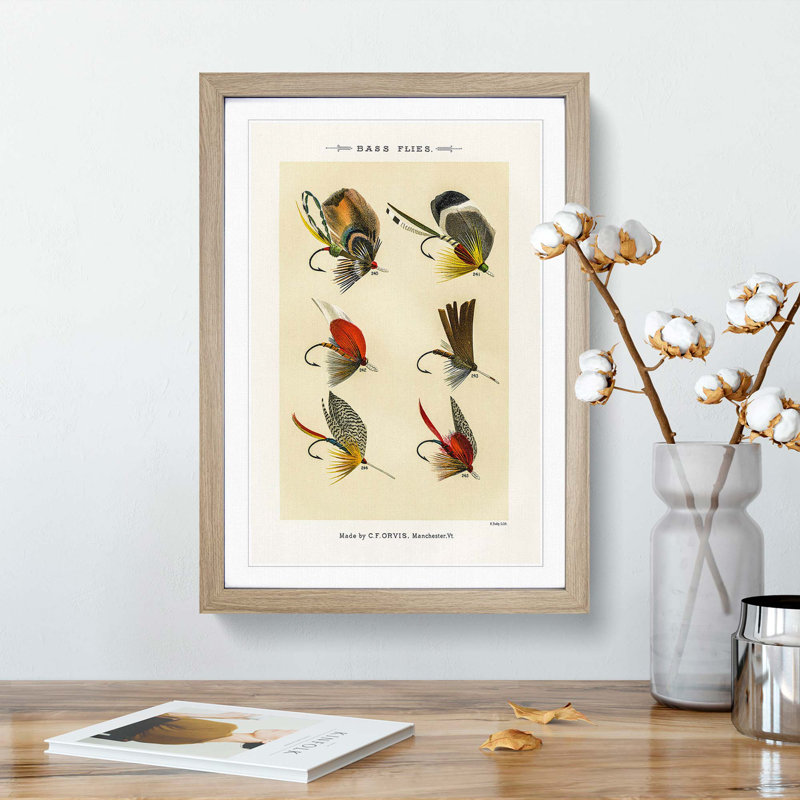 Bass Fishing Flies Versions 8 by Mary Orvis Marbury - Framed Print, Oak Framed, 36cm H x 27cm W x 2cm D