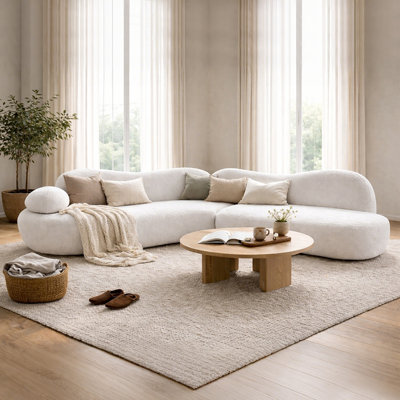 Canapé modulaire incurvé de 127,7 po de forme moderne en forme de croissant et de dossier papillon, blanc