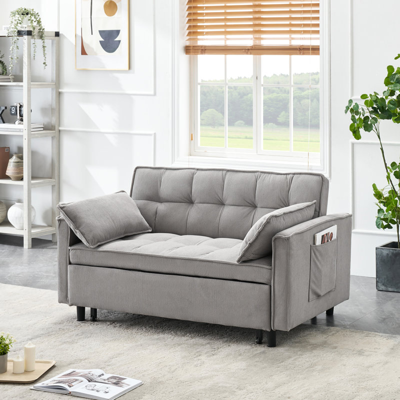 54.53-Inch Grey Bed, Corduroy Fabric, Adds Texture To Your Living Room Two Casual Bed In Grey, 54.53-Inch, Versatile And Stylish For