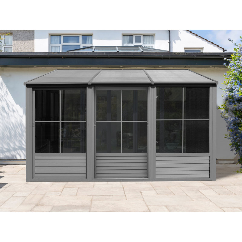 Gazebo Penguin Florence Wall Mounted Solarium 10 Ft x 12 Ft Metal Roof In Slate, Slate, 10' x 12'