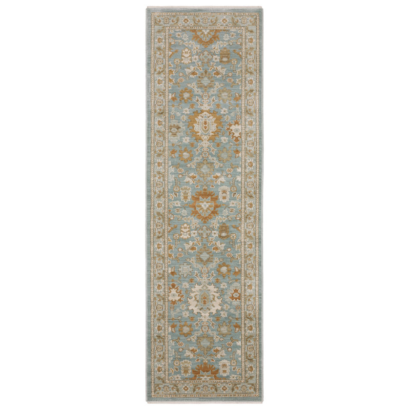 Tapis traditionnel gris sarcelle / rouille Graicyn, Tapis de couloir 2 pi 3 po x 7 pi 9 po