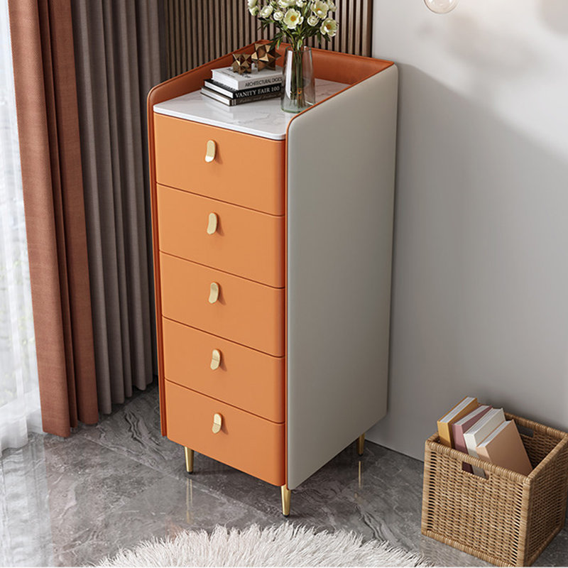 15.75" Modern Light Luxury 5 Drawer Chest Narrow Vertical Sintered Stone Top Cabinet