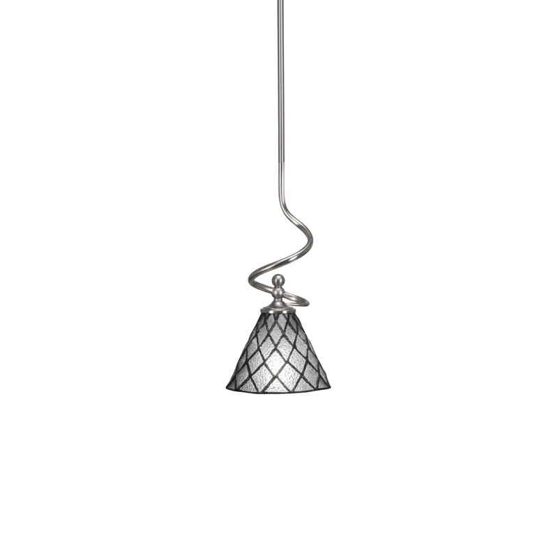 Capri Stem Hung Mini Pendant With 7" Diamond Ice Art Glass, Brushed Nickel