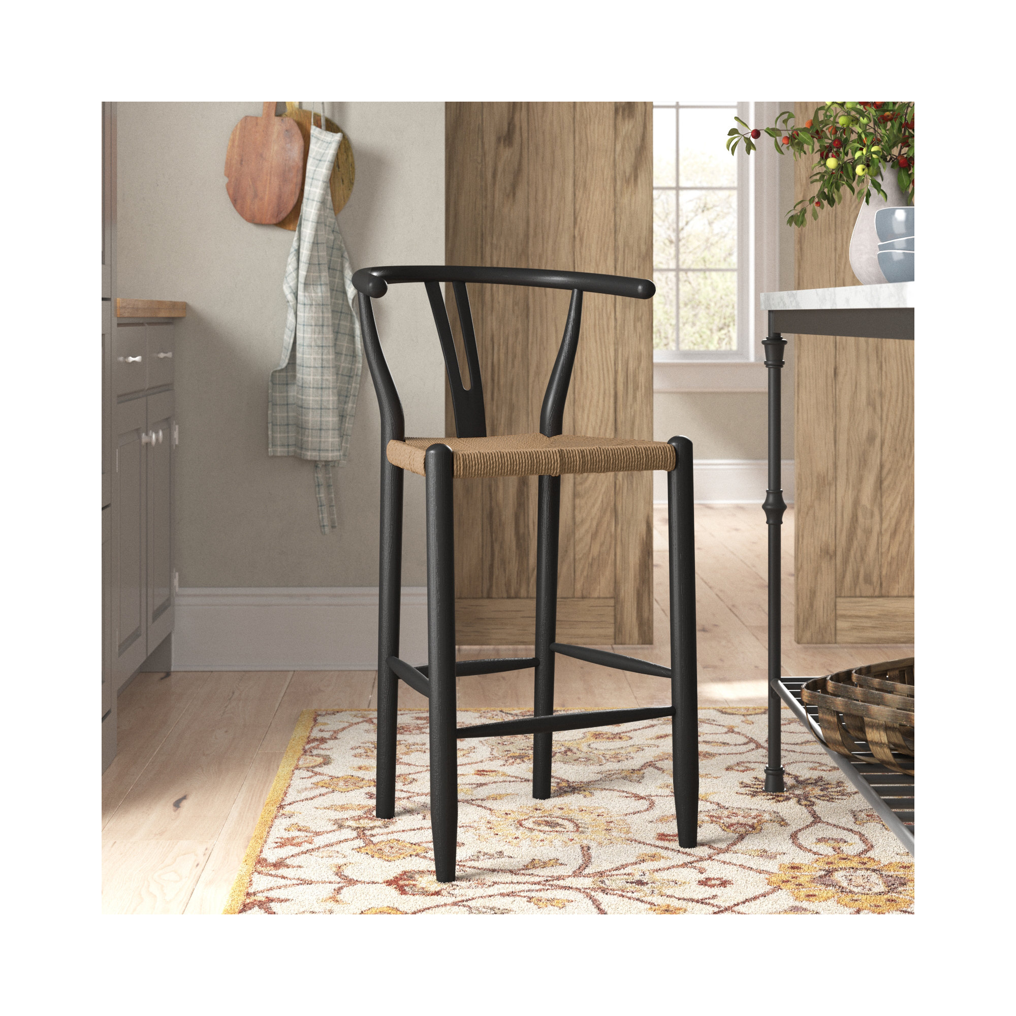 Albarado Woven Stool, Natural/Black, Counter Stool (26” Seat Height)