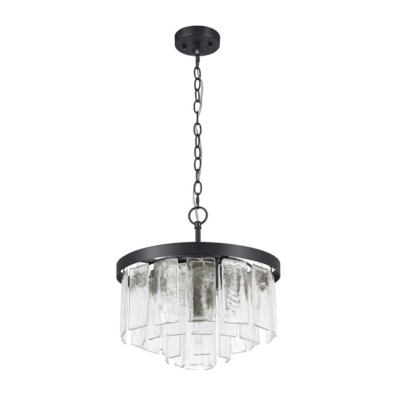 Lustre tambour en verre Livingon, Noir mat, 13.4" H x 15.7" W x 15.7" D