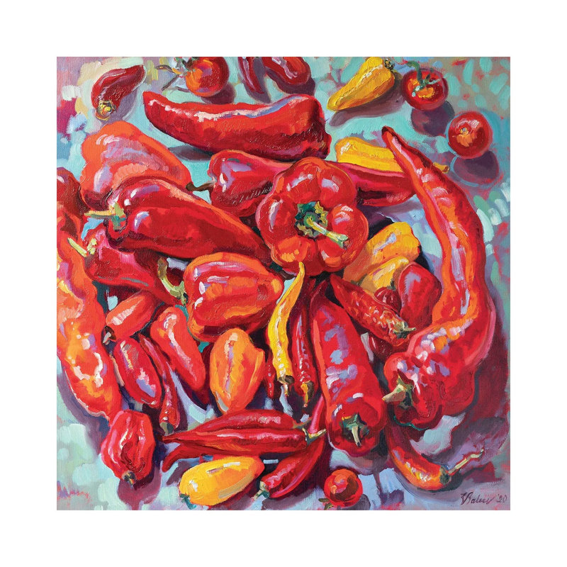 Red Still Life With Chilis by Katharina Valeeva - Wrapped Canvas Painting, 30.48 cm H x 30.48 cm W