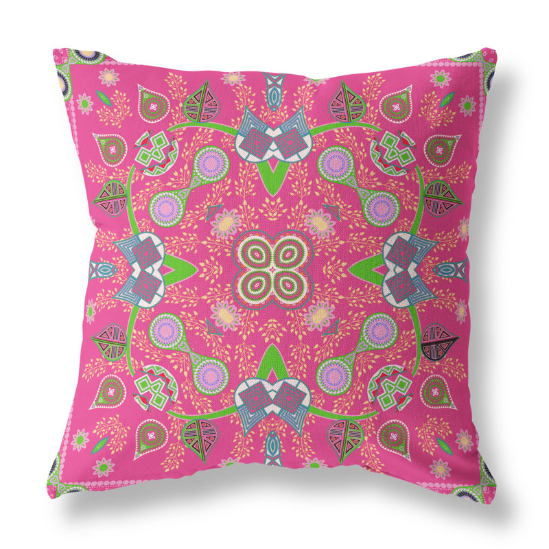 Paisley Outdoor Reversible Throw Pillow, 20" x 20", Hot Pink