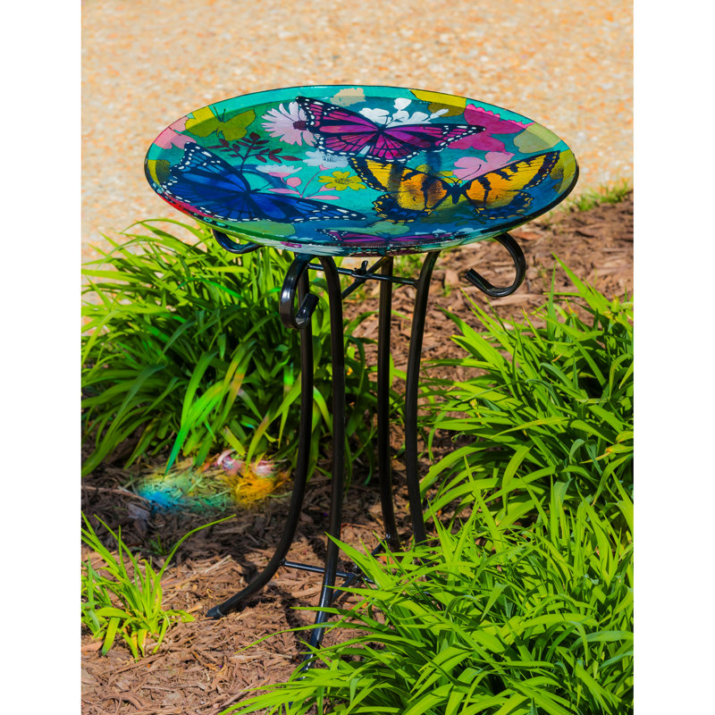 Bain d'oiseaux en verre Lahziri, l 16 po x P 16 po, Bleu