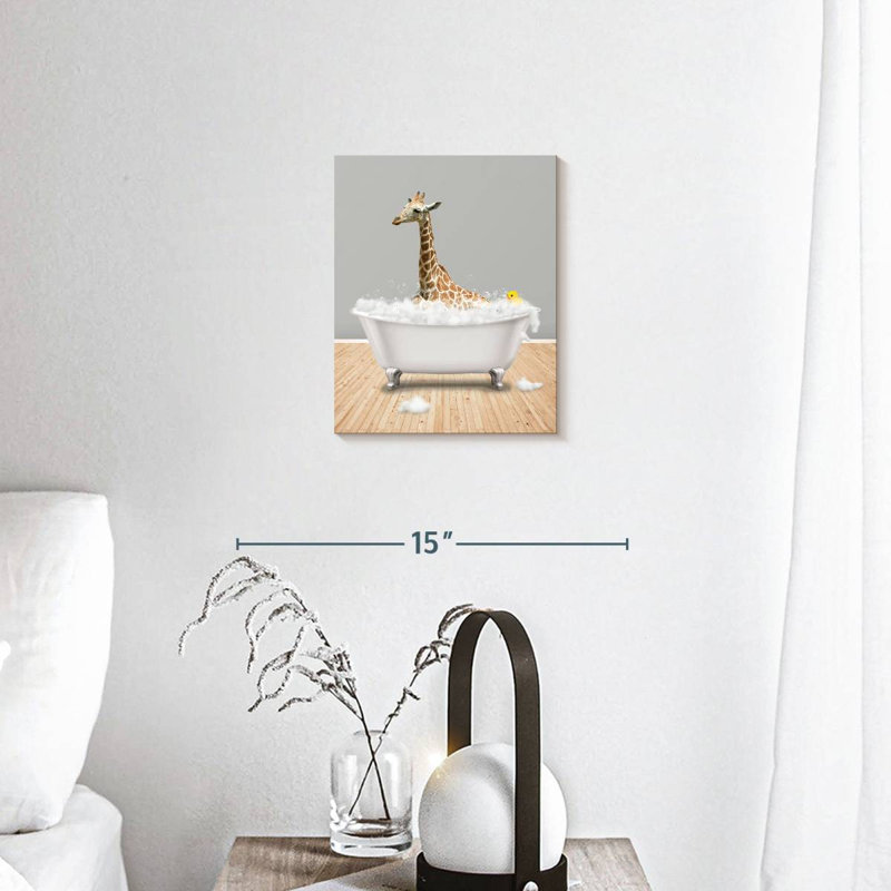 Impression sur toile, girafe et baignoire, H 10 po x l 8 po x P 1 po